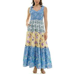 Nanette Lepore Floral Tiered Maxi Dress With Smocked Bodice & Adjustable Tie Str